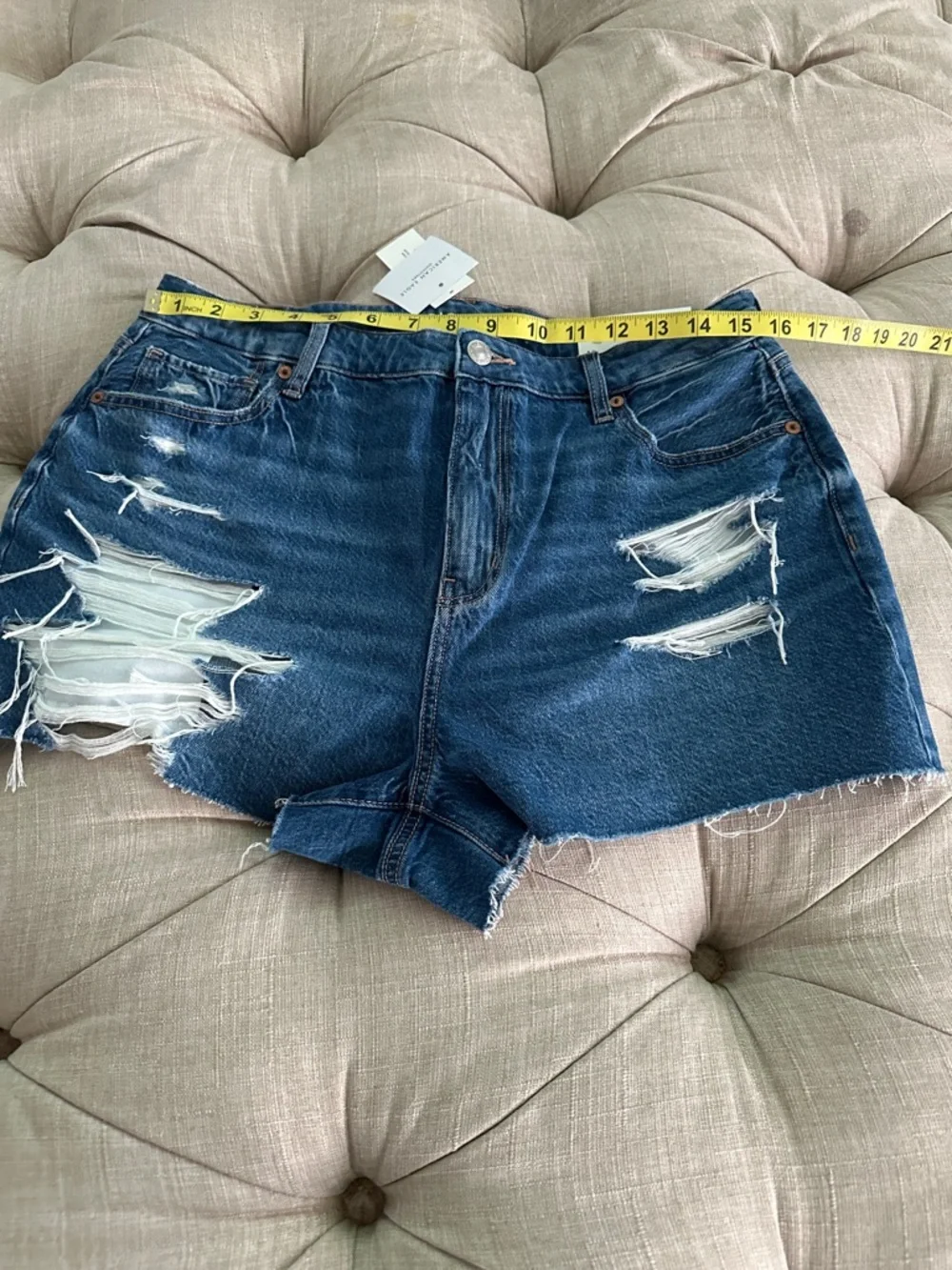 American Eagle Outfitters Dark Blue Distressed High-Rise Denim Shorts